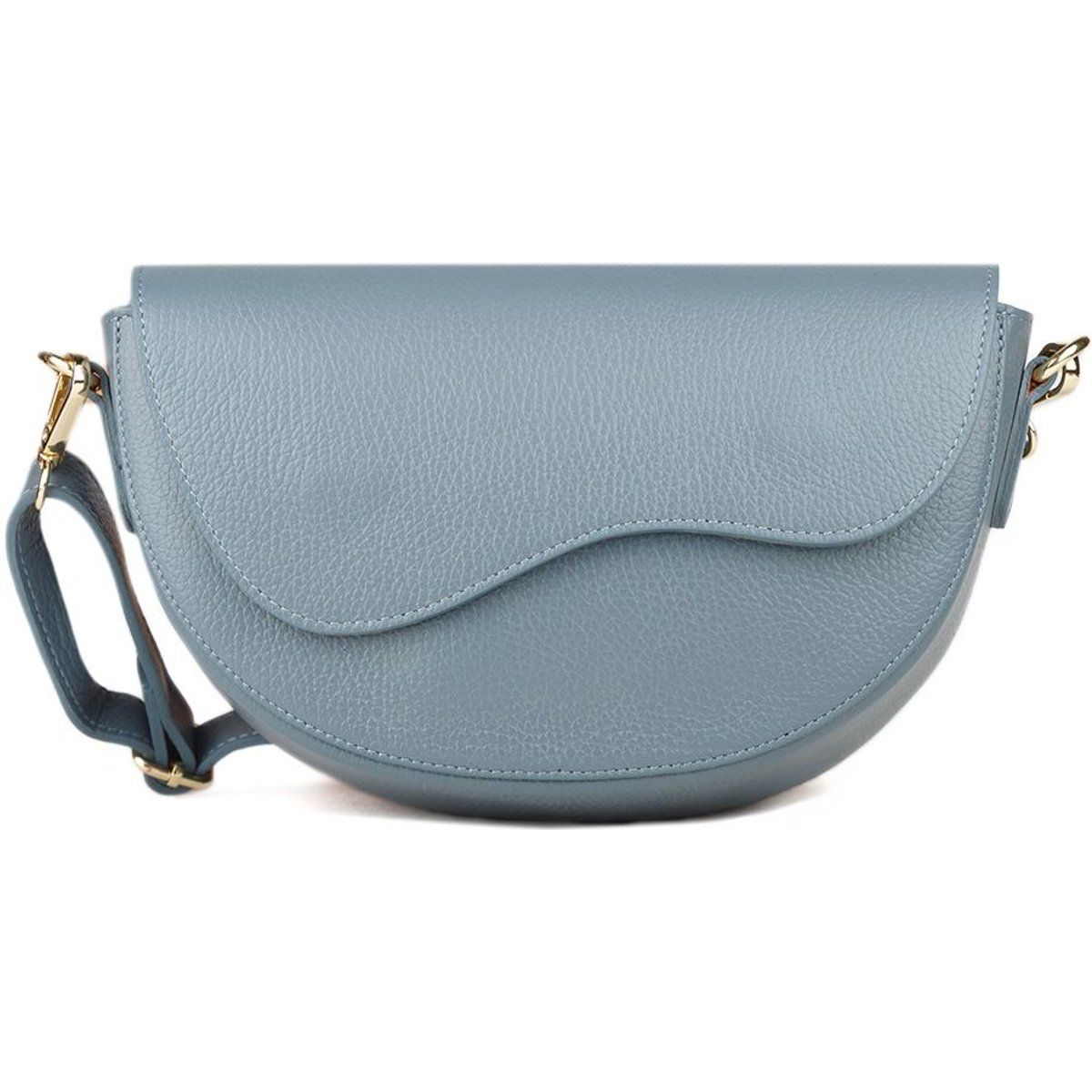 Genarbte Ledertasche mit Wellenklappe