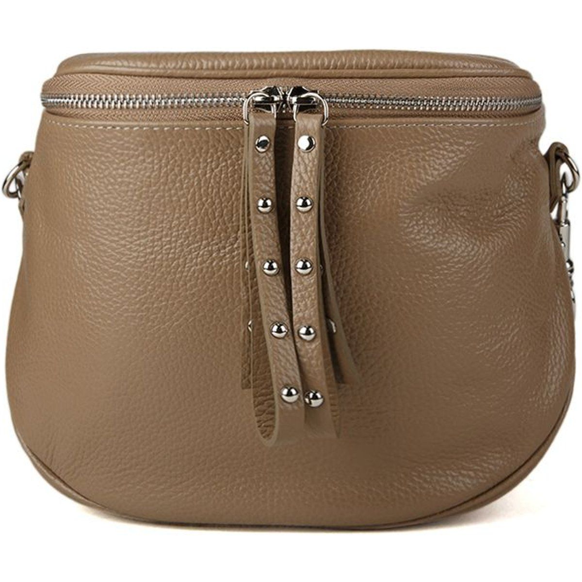 Gekörnte Leder-Schultertasche mit Nieten