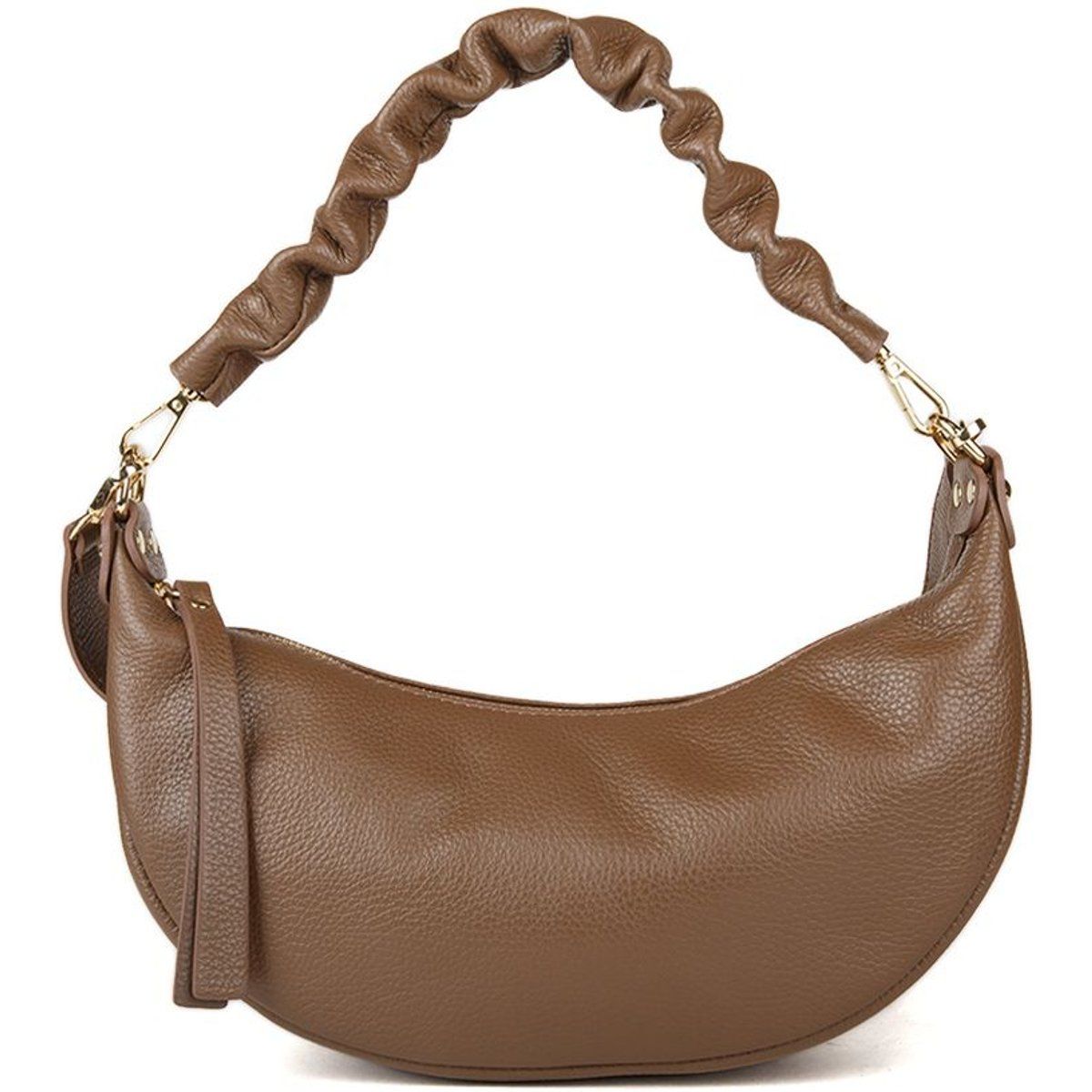 Ledertasche in Sichelform mit Raffung