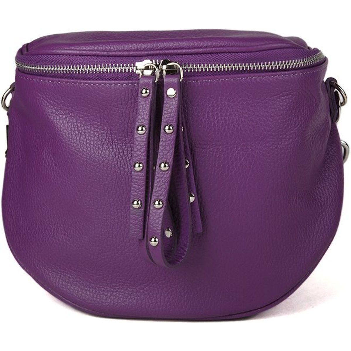 Gekörnte Leder-Schultertasche mit Nieten