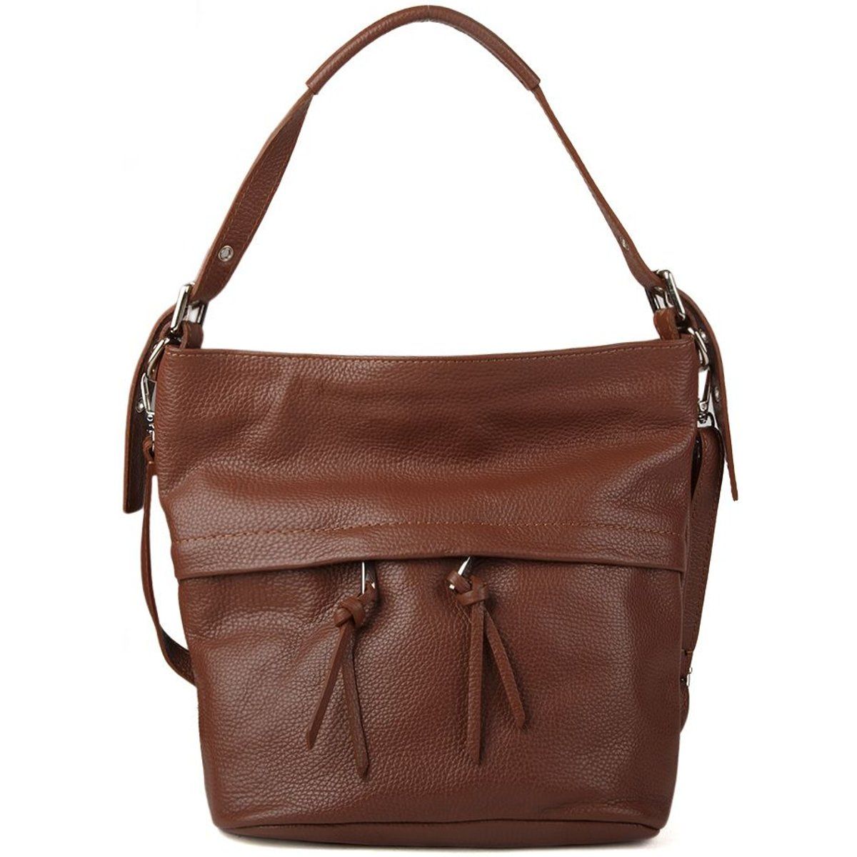 Strukturierte Leder-Schultertasche im Beutelstil