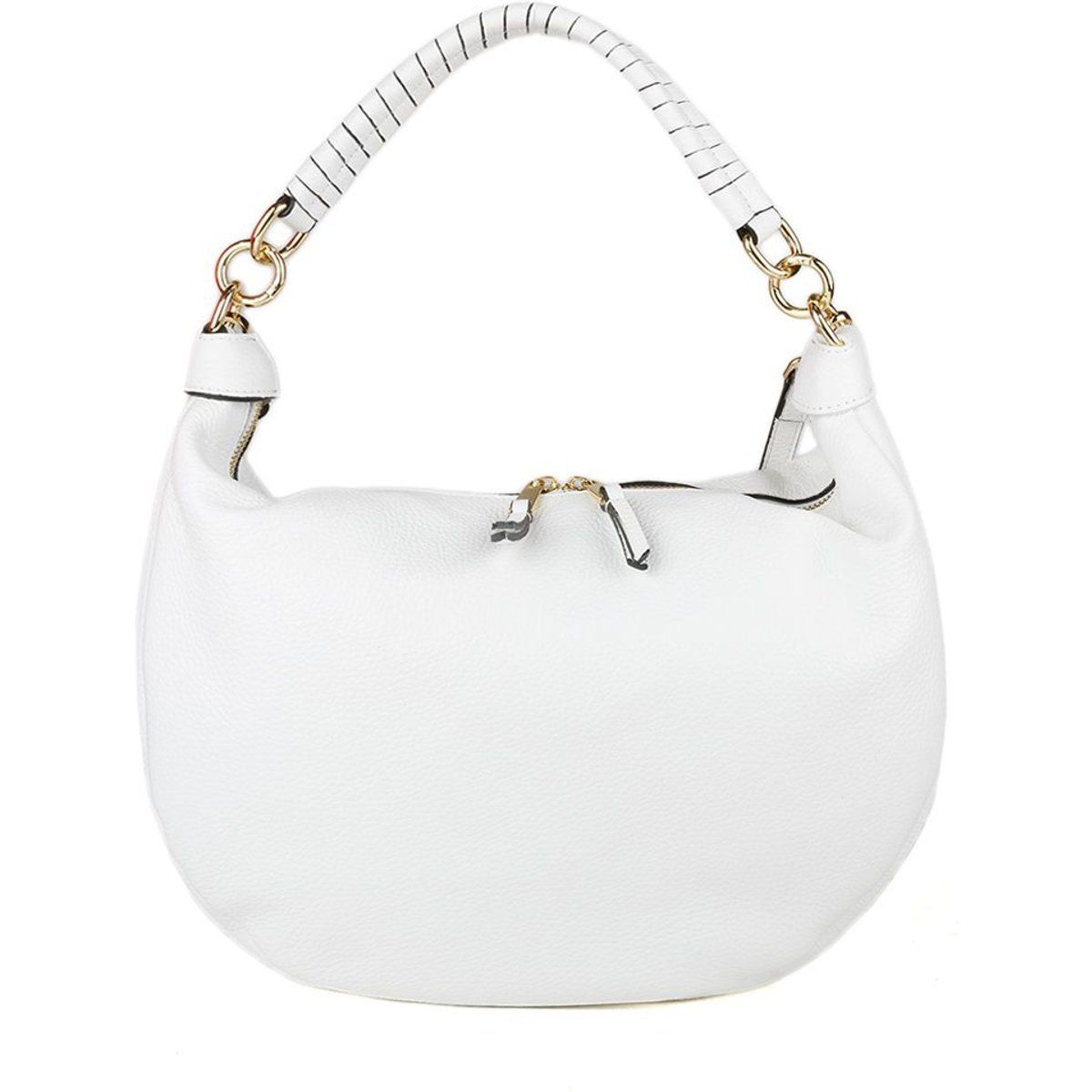 Genarbte Ledertasche mit Flechtgriff