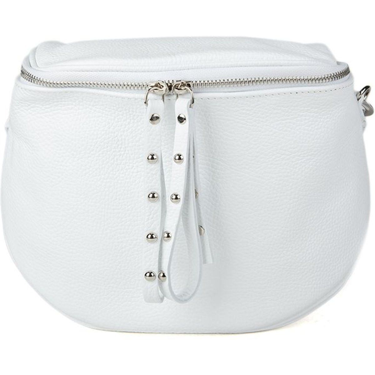 Schultertasche aus genarbtem Leder mit Nieten