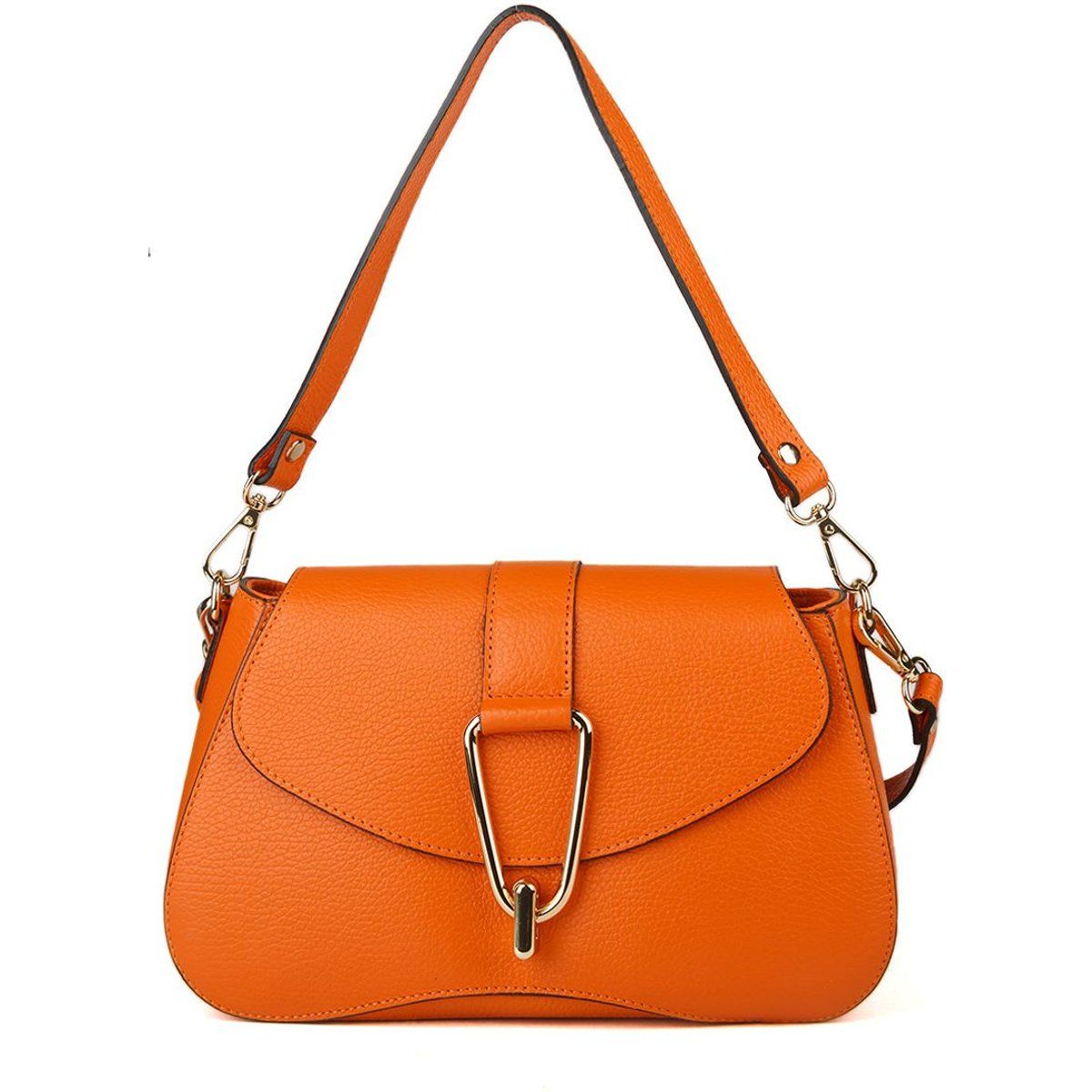 Strukturierte Leder-Schultertasche mit Klappe