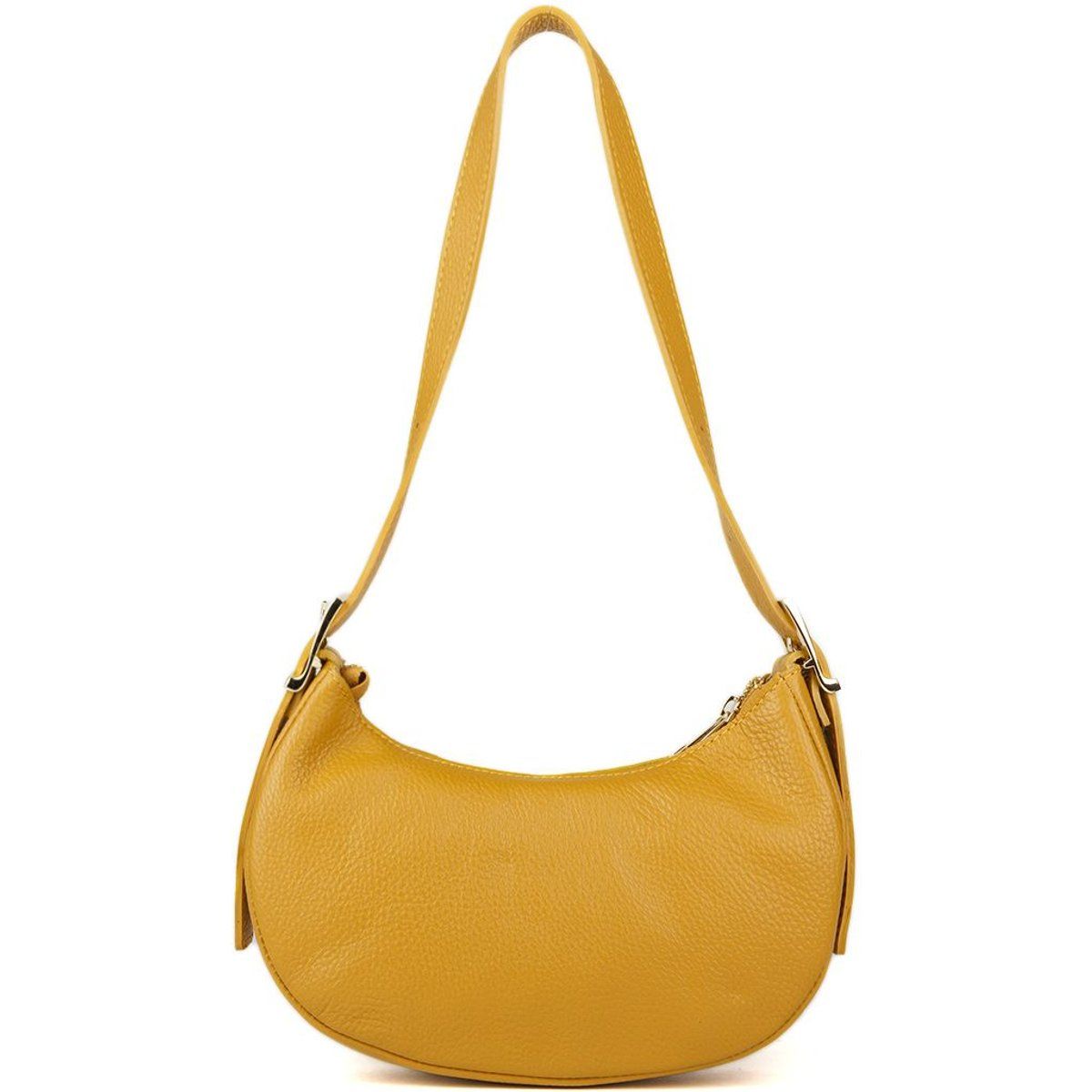 Halbrunde Schultertasche aus Narbenleder