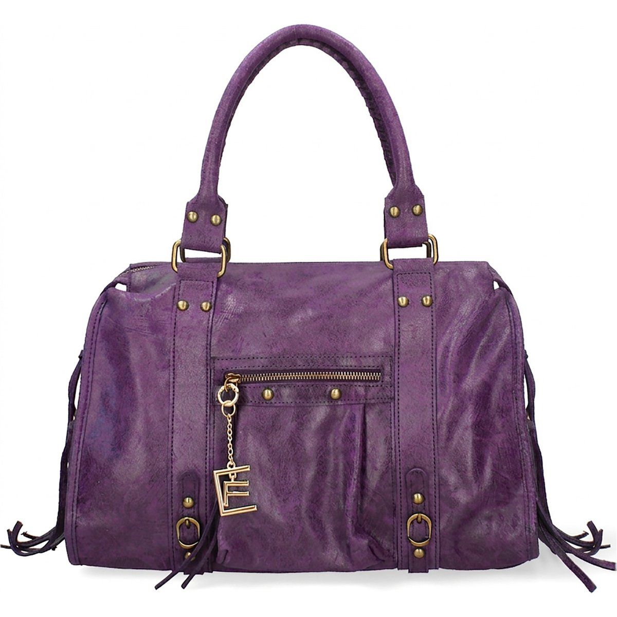 Ledersatchel in Distressed-Optik mit Fransen
