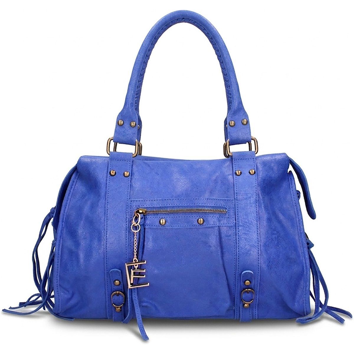 Leder-Schultertasche mit Fransen-Detail