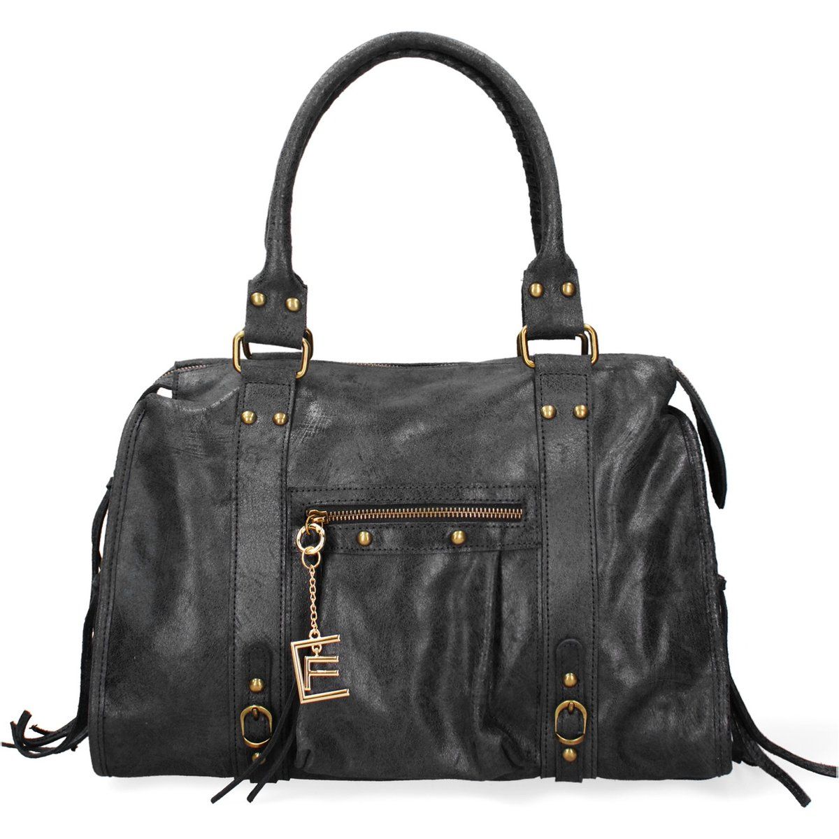 Schultertasche aus Leder im Distressed-Look