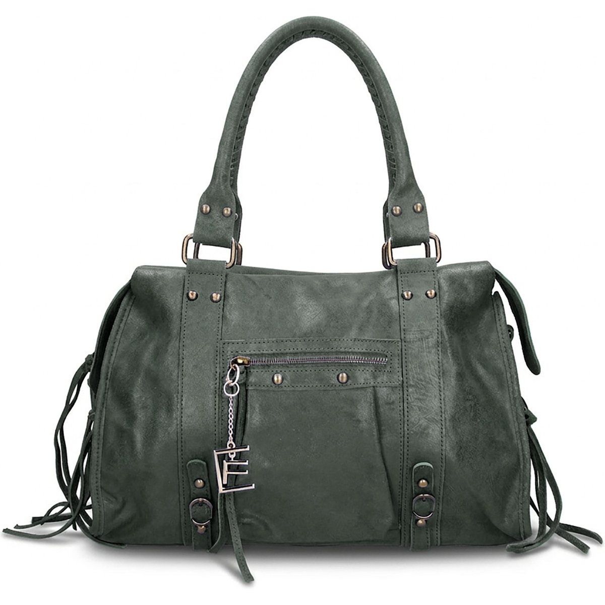 Leder-Schultertasche mit Fransen-Details