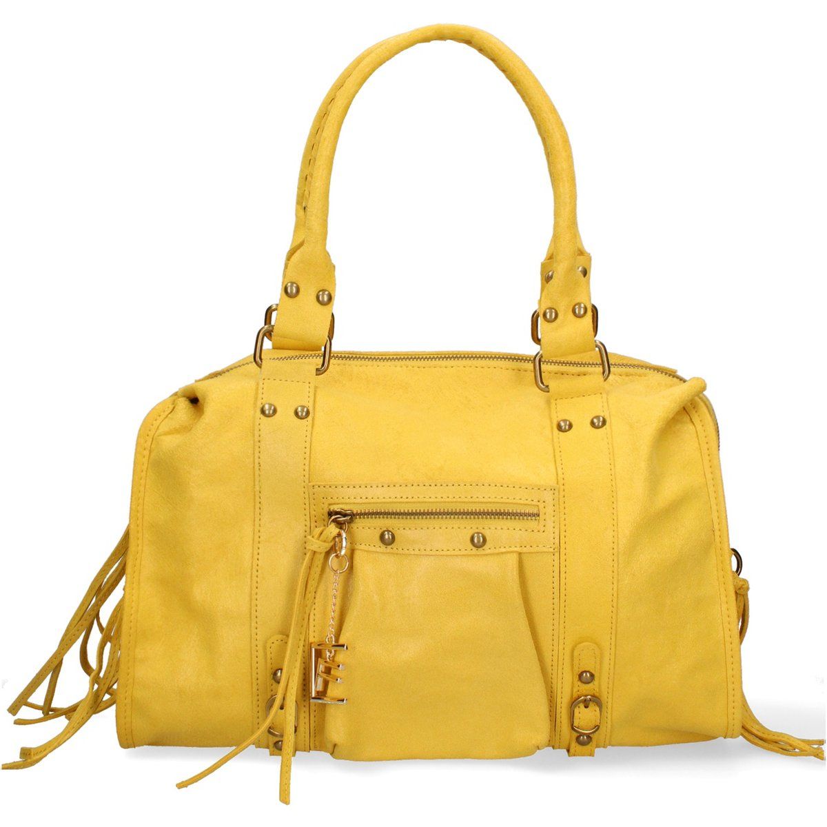 Leder-Henkeltasche mit Nieten und Fransen