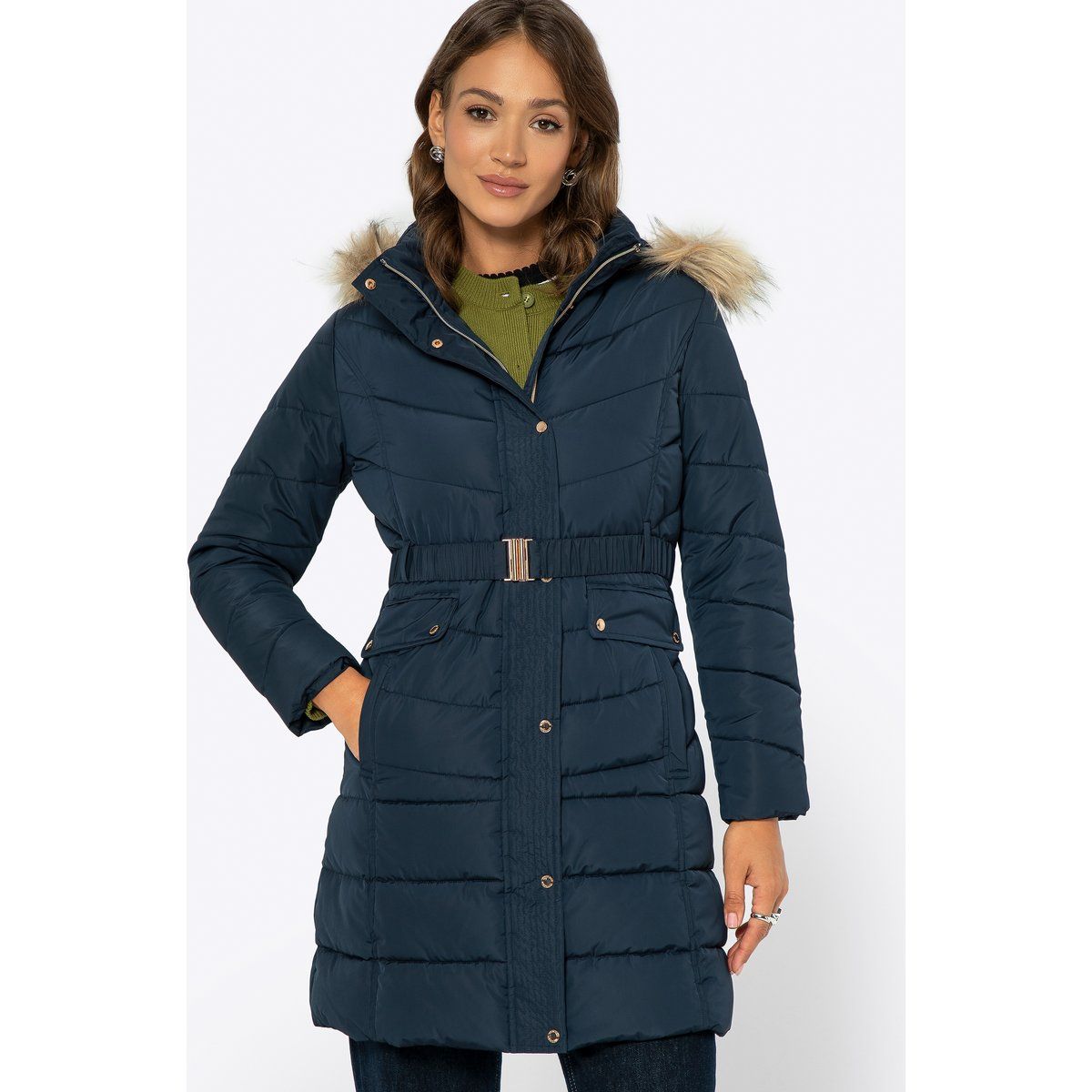 Gesteppte Kapuzenjacke mit Gürtel