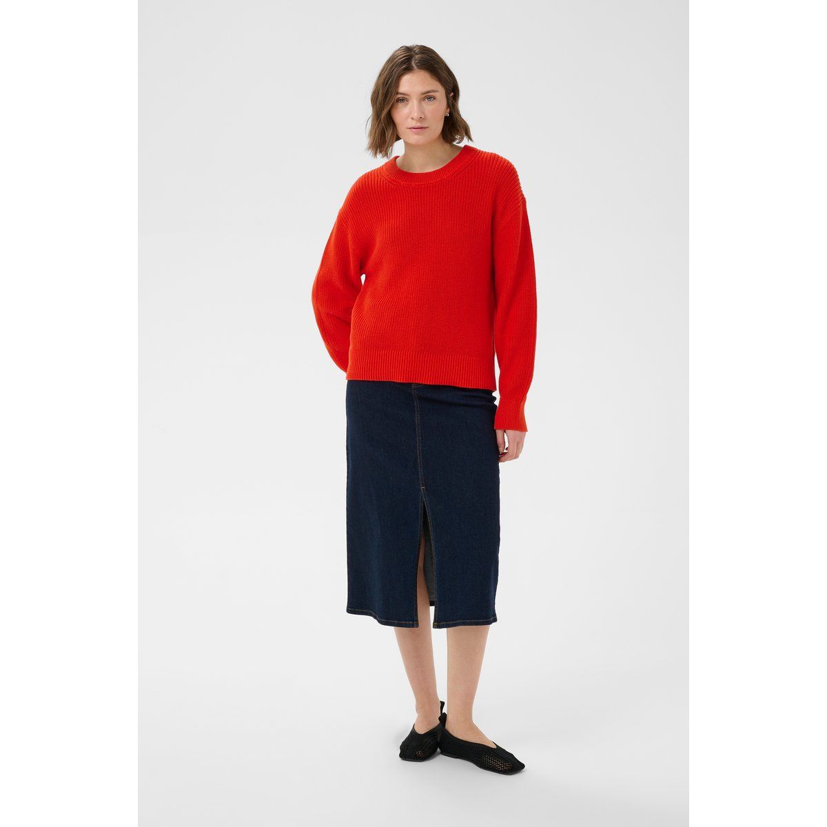 Baggy-Fit Strickpullover mit Rundhalsausschnitt