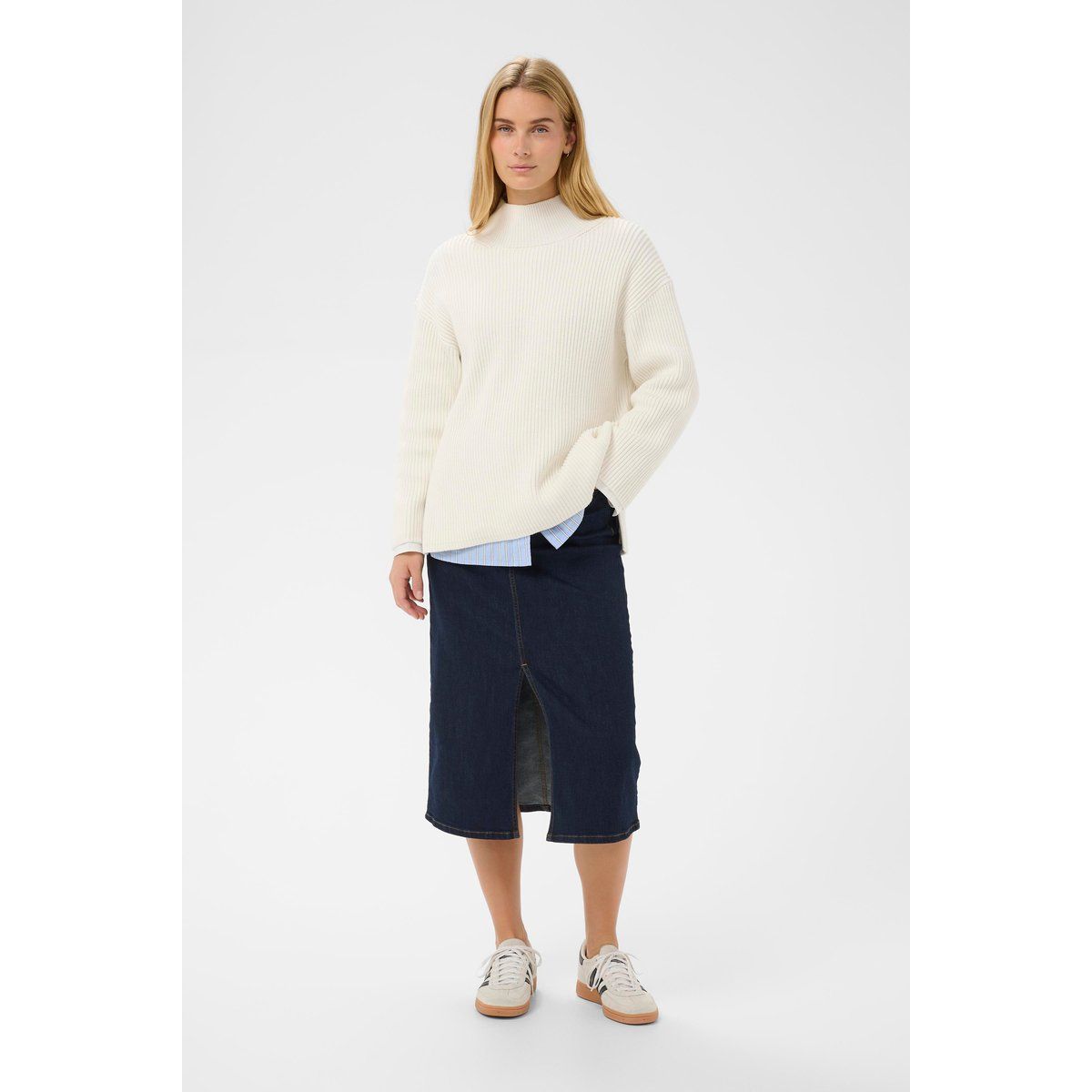 Rippstrick-Pullover mit Stehkragen