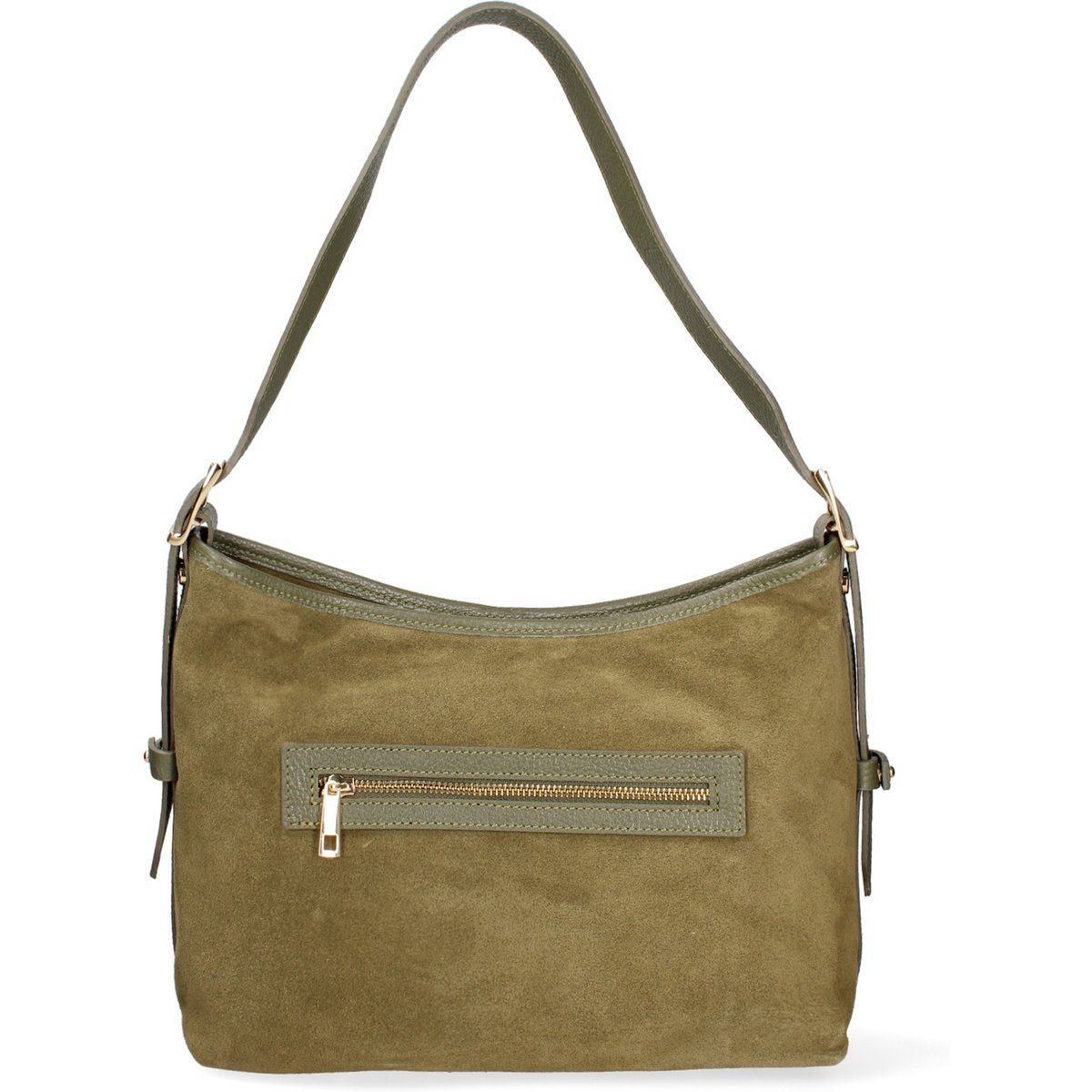 Wildleder-Schultertasche mit Frontreißverschluss