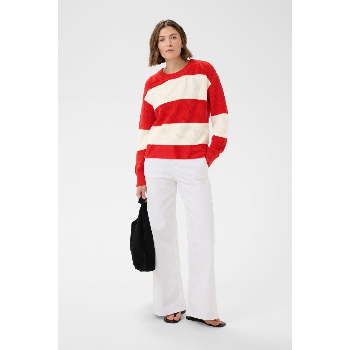 Gestreifter Baggy-Strickpullover mit Textur