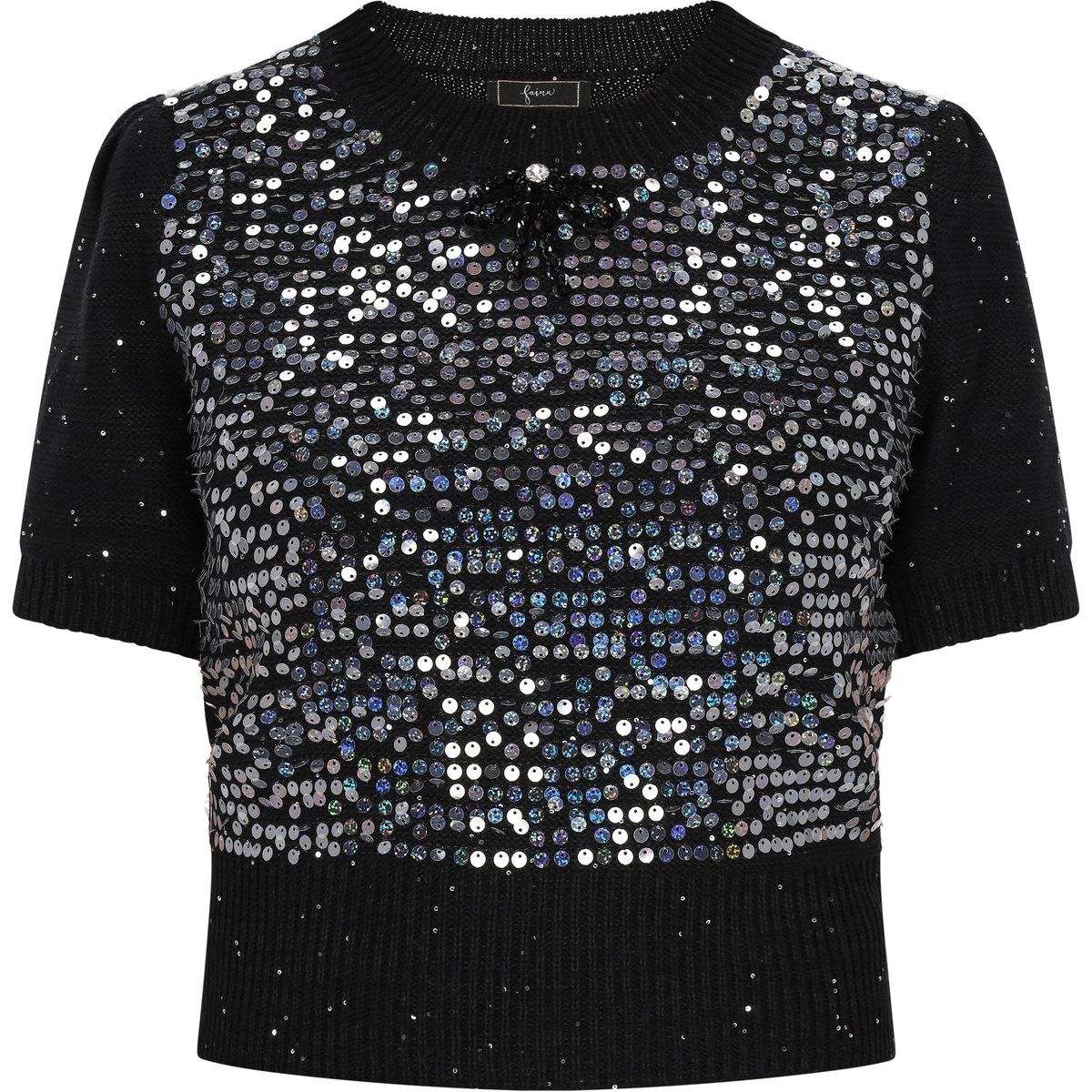 Kurzarm-Stricktop mit Paillettenfront
