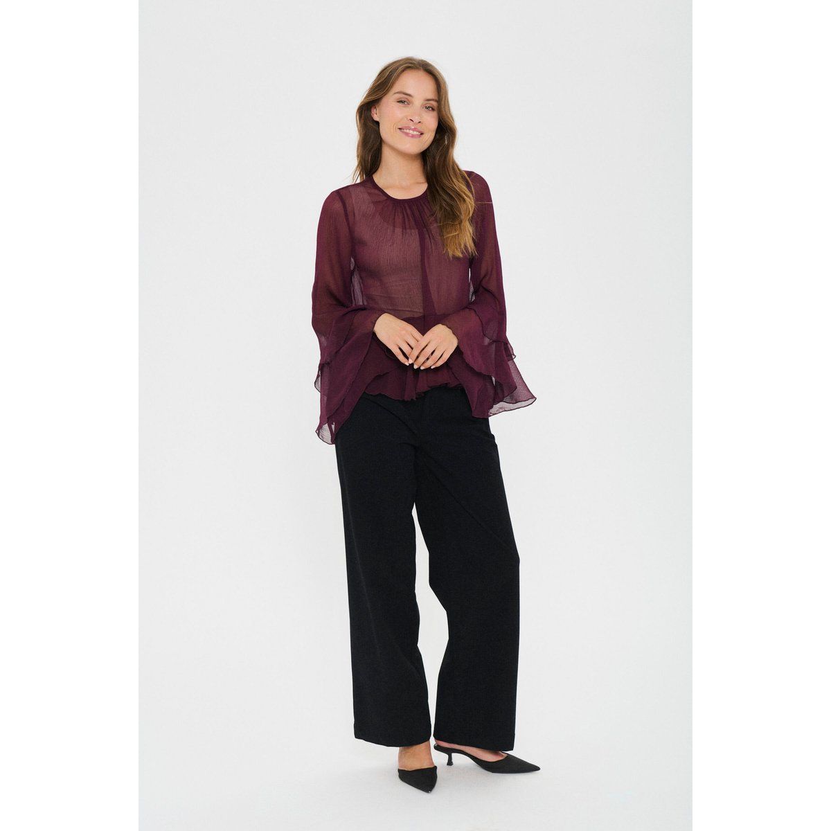 Gestufte Chiffonbluse mit Volants