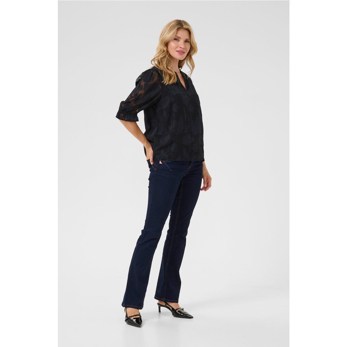 Florale Burnout-Bluse mit Ellenbogenärmeln