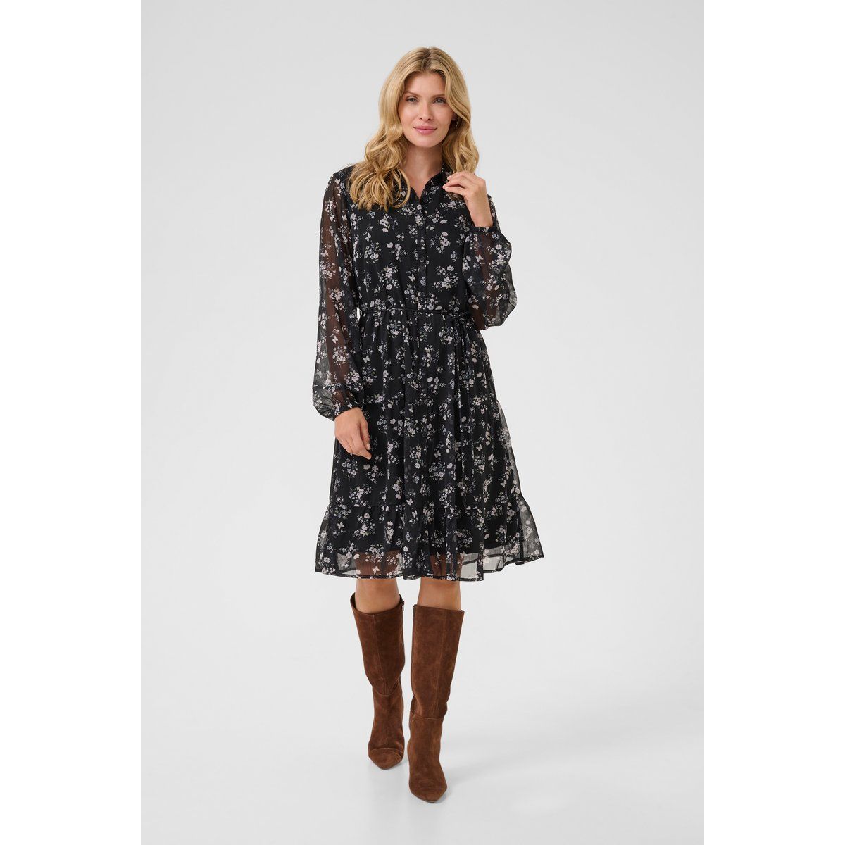 Gestuftes Midikleid mit Streublumenmuster