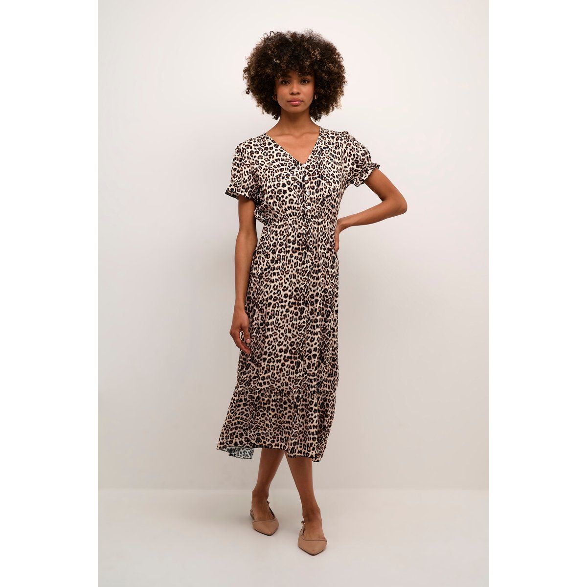 Midikleid mit Leopardenmuster und Knopfleiste