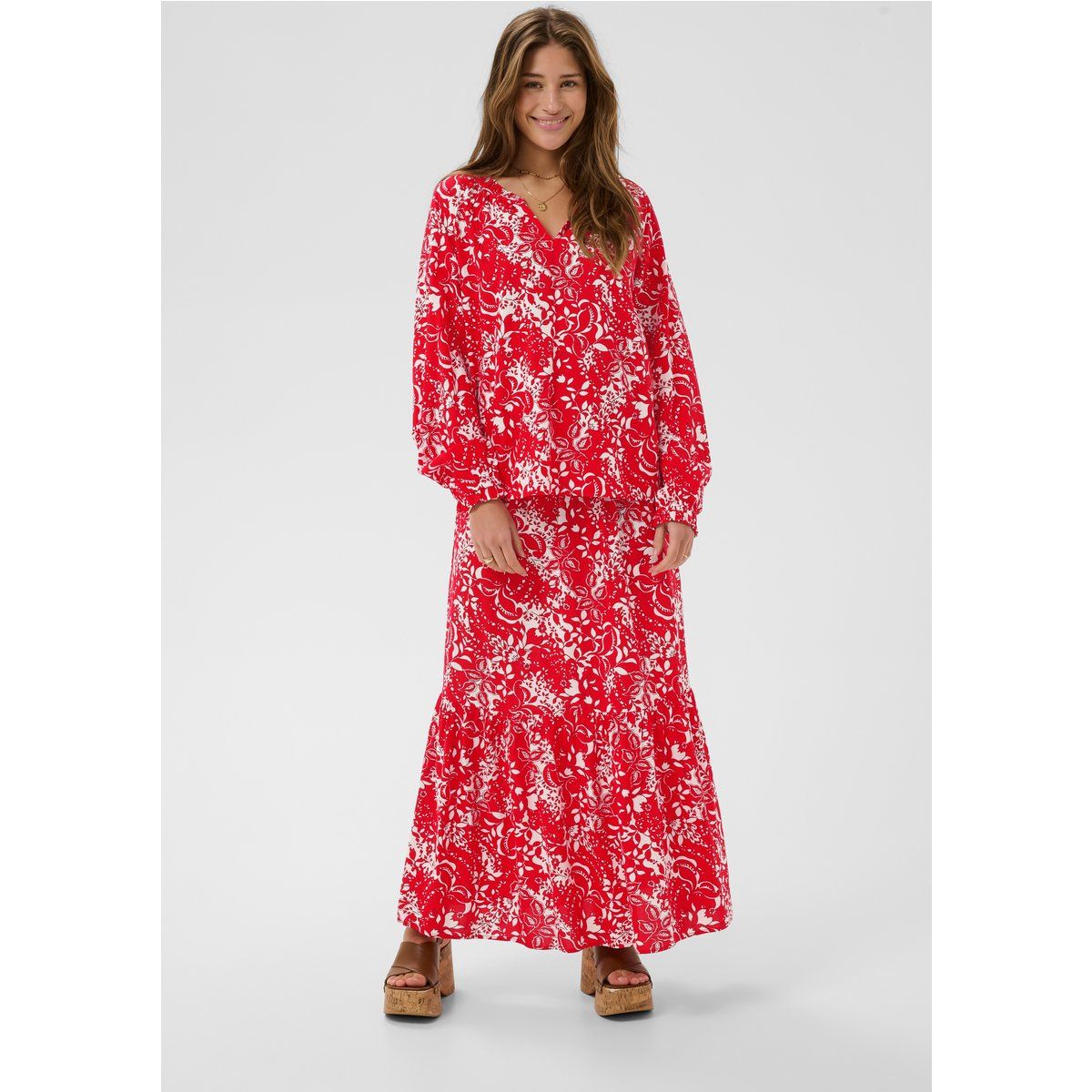 Boho-Bluse mit Blumenmuster und Smokbündchen