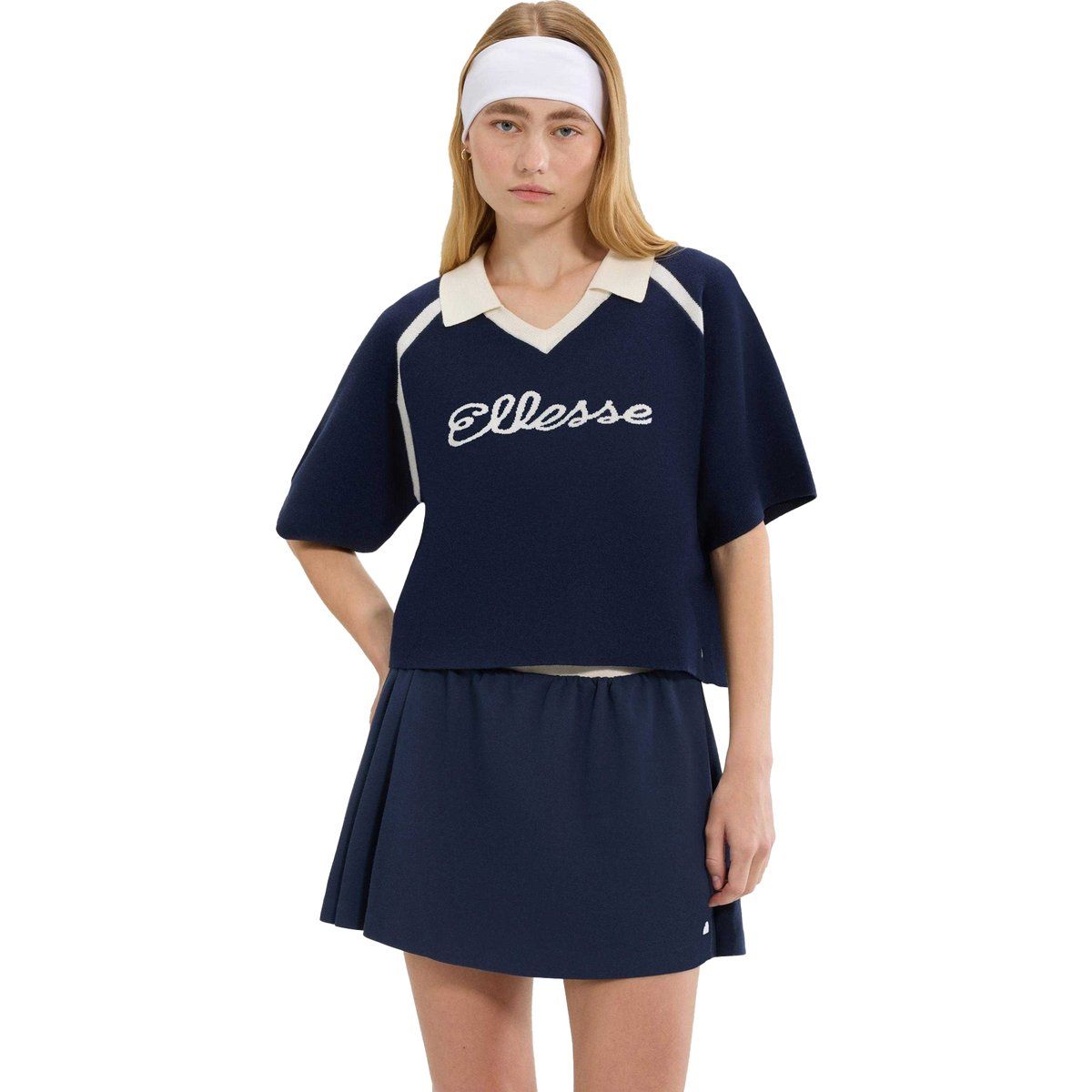 Strick-Poloshirt mit V-Ausschnitt