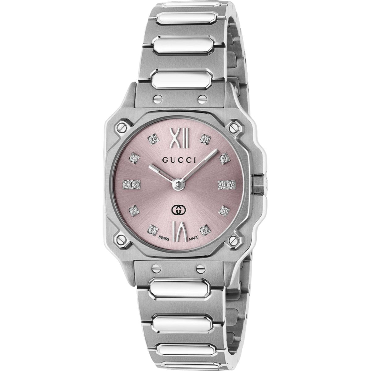 G-Flat Edelstahluhr mit Diamantbesatz