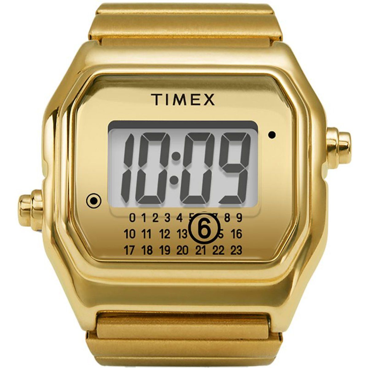 Digitale Ring-Uhr mit quadratischem Gehäuse
