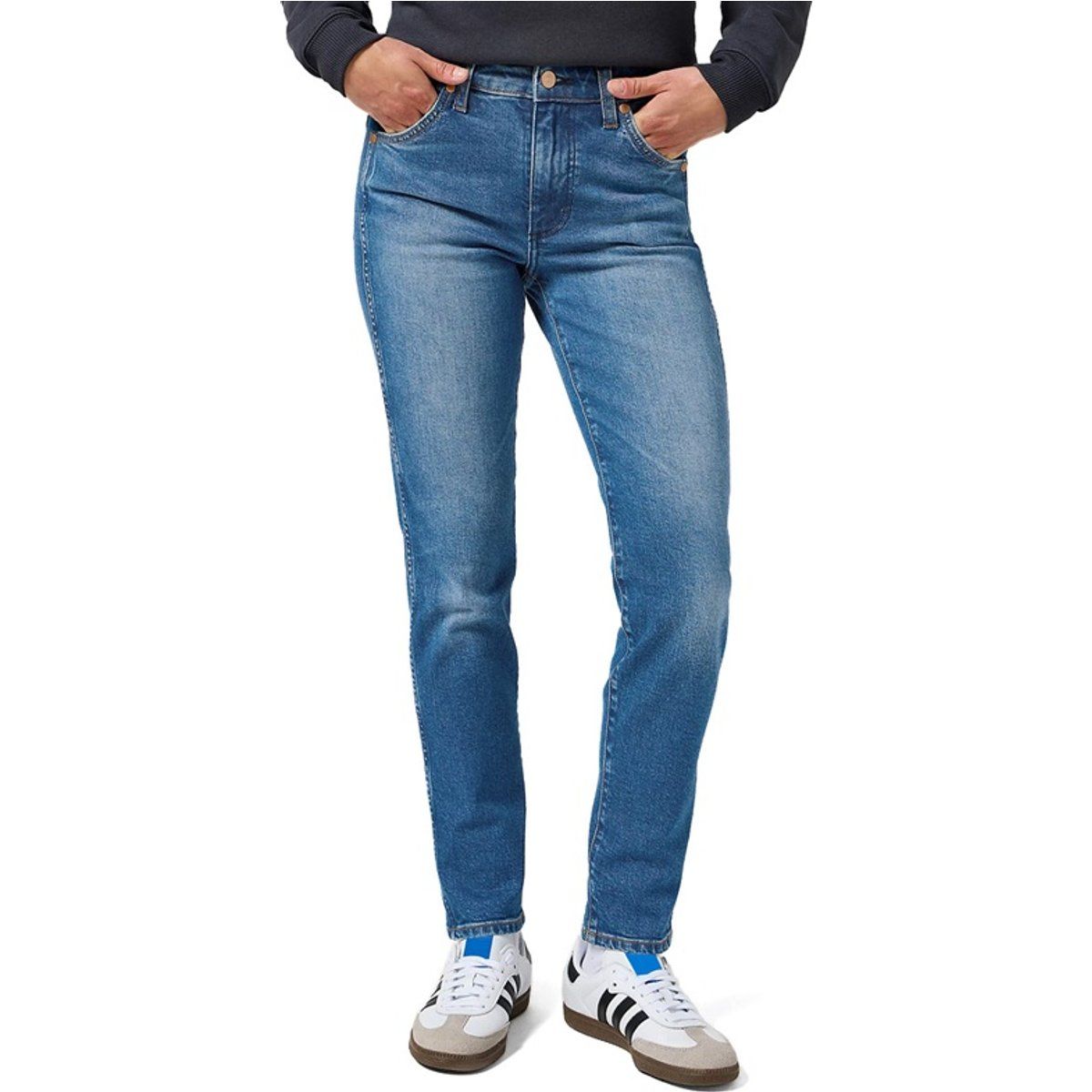 Schmale Straight-Leg Jeans mit hohem Bund