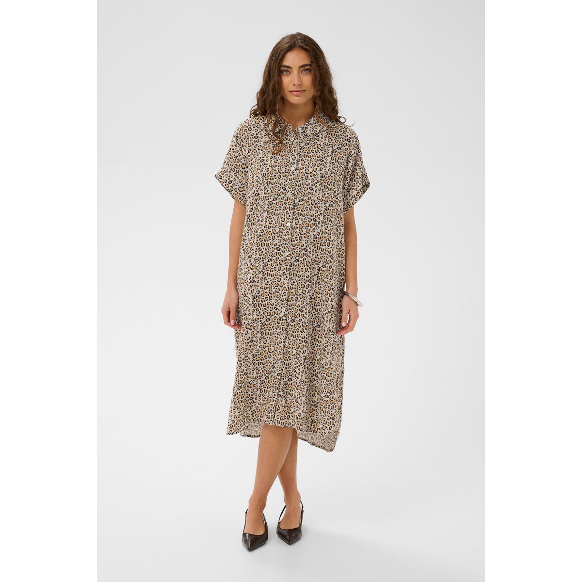 Lässiges Hemdblusenkleid mit Leopardenmuster
