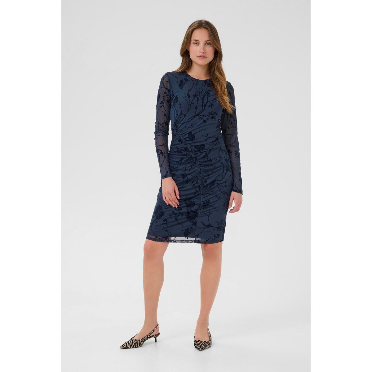 Raffiniertes Mesh-Midikleid mit Blumendruck