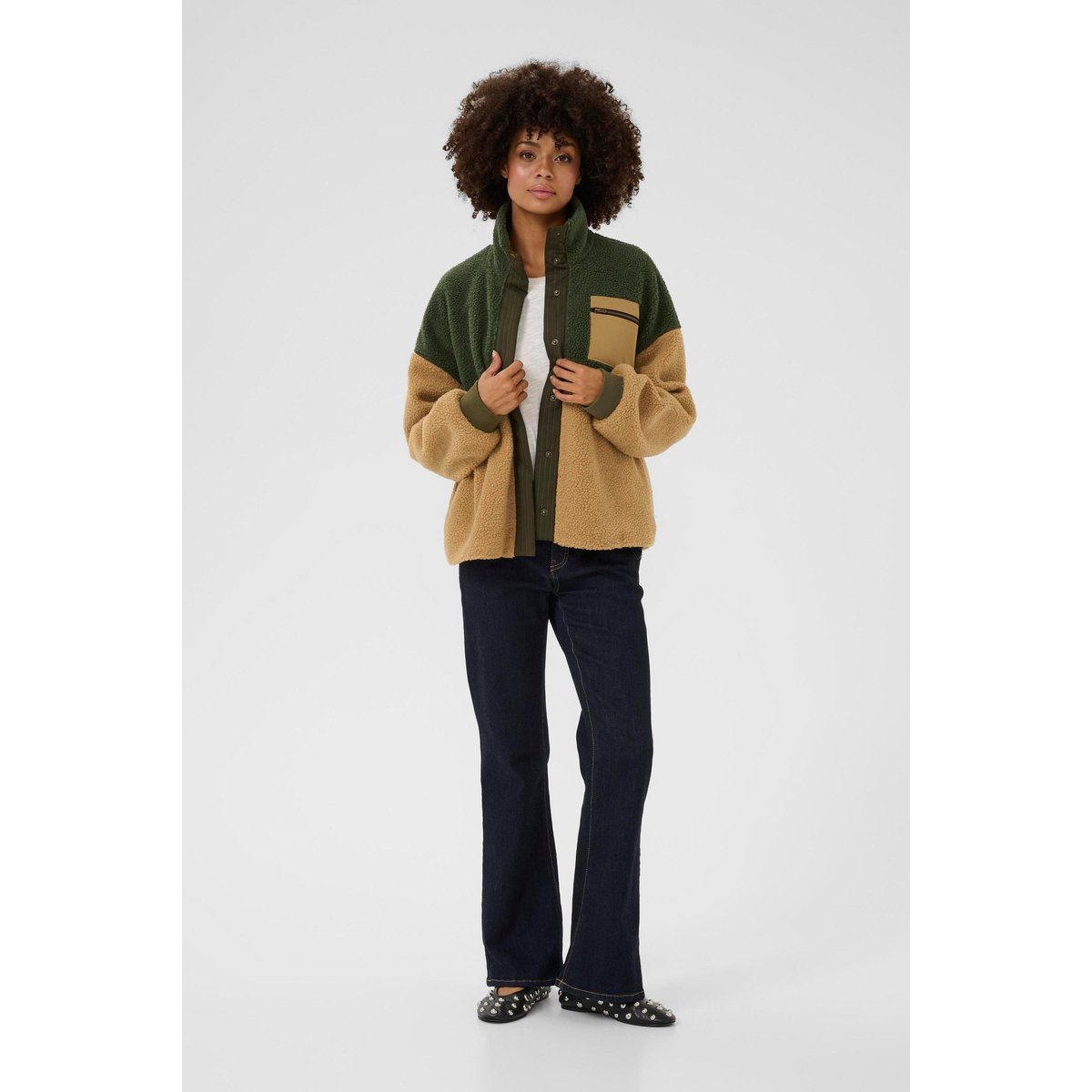 Zweifarbige Fleecejacke in Oversize-Passform