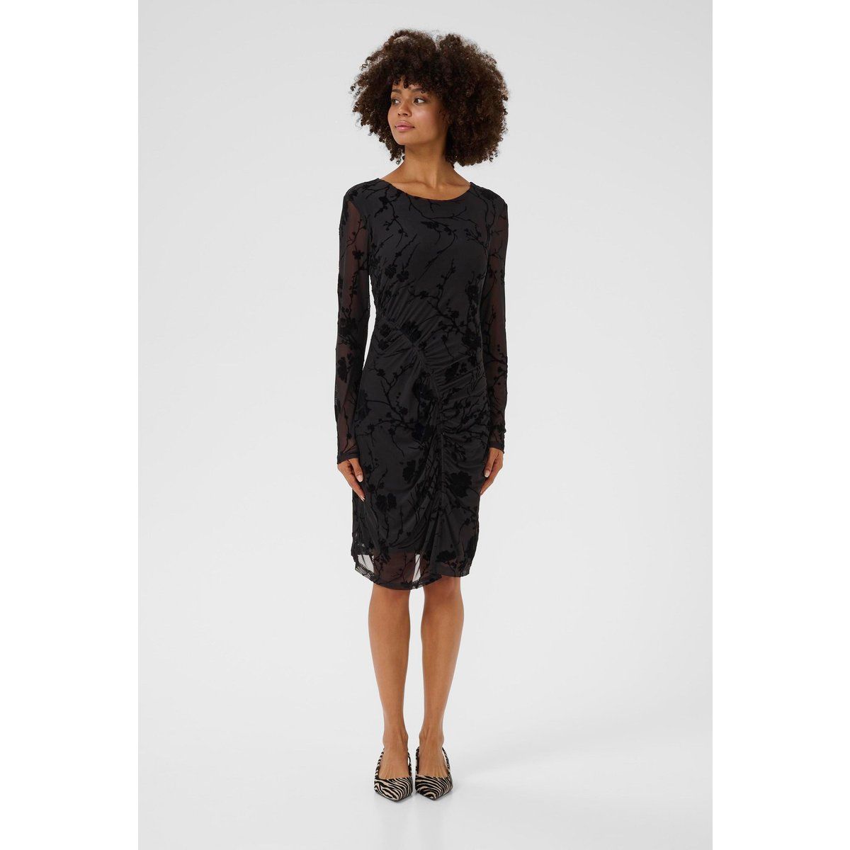 Elegantes Mesh-Midikleid mit Raffung