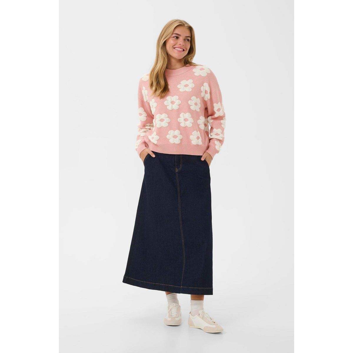 Oversized-Strickpullover mit Blumenmuster