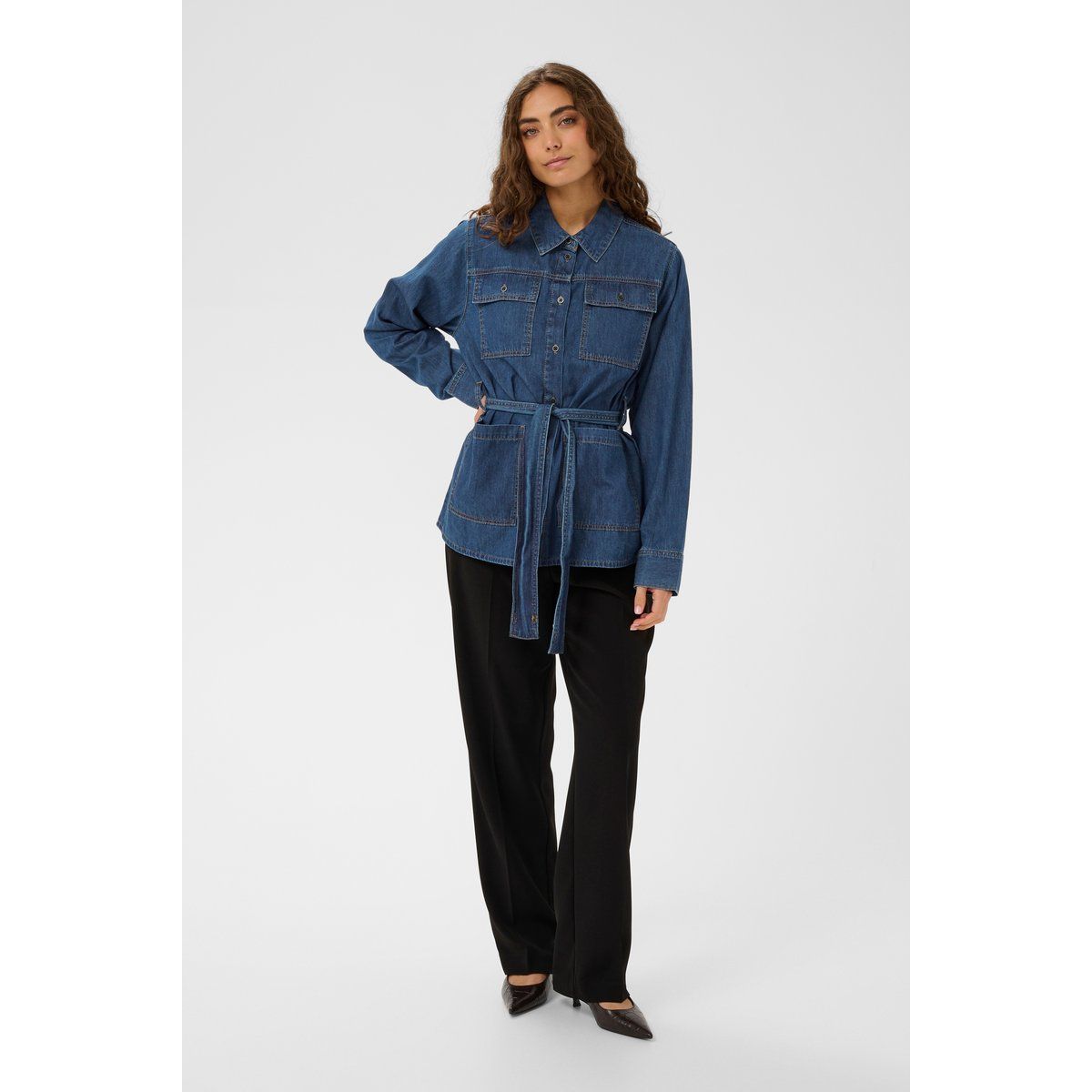 Gegürtete Denim-Utility-Hemdjacke
