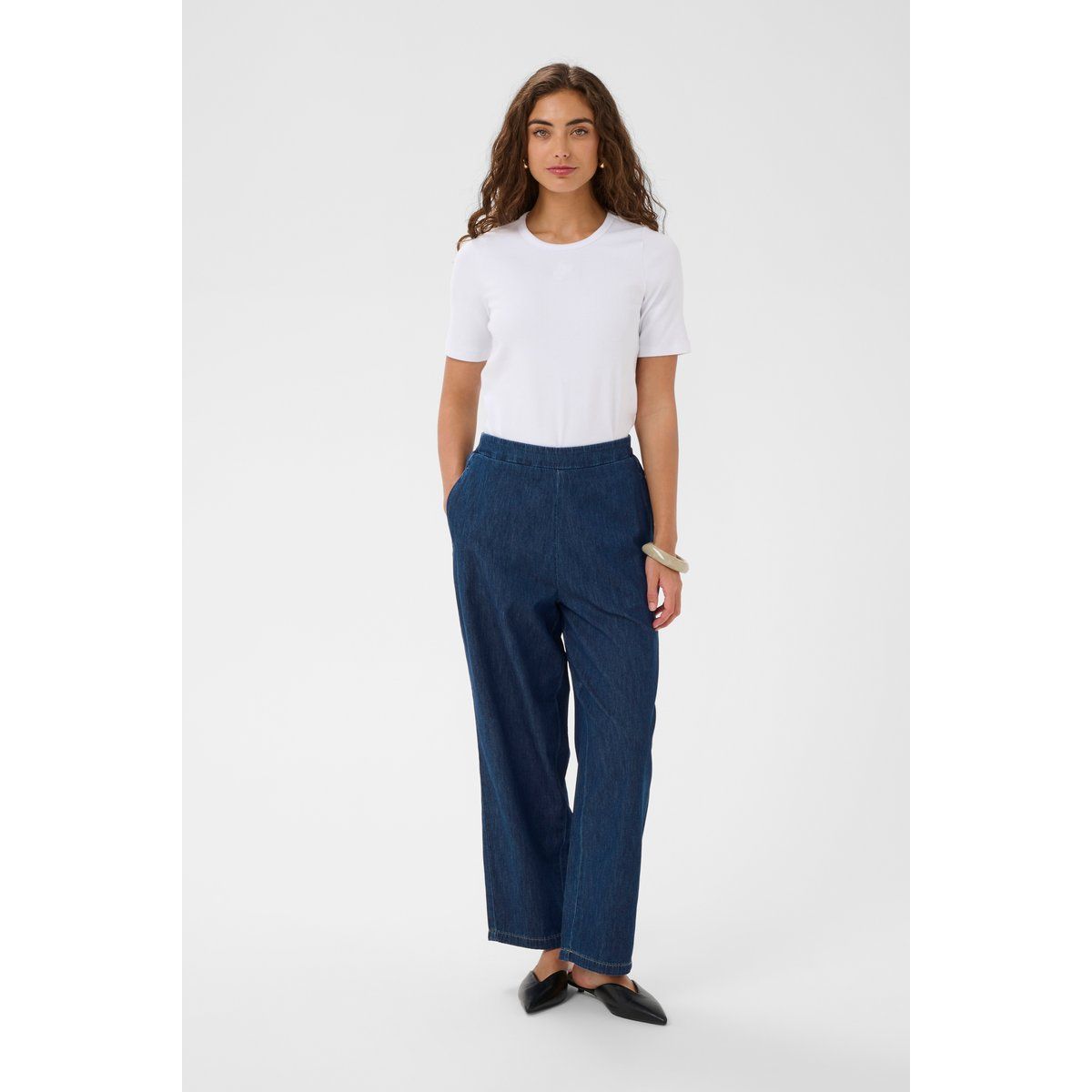 Entspannte Verkürzte Weite Denim-Hose
