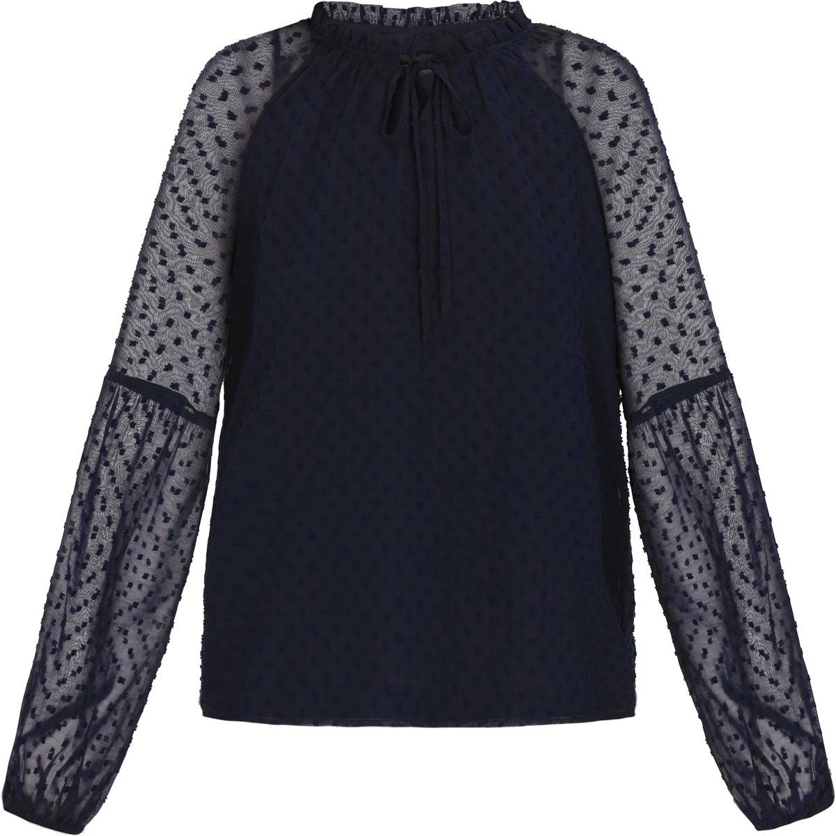 Bluse mit Rüschenkragen und Dobby-Punkten