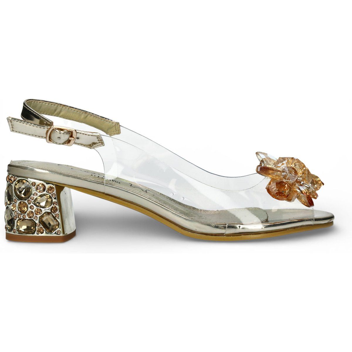 Transparente Slingback-Sandalen mit Kristallblume
