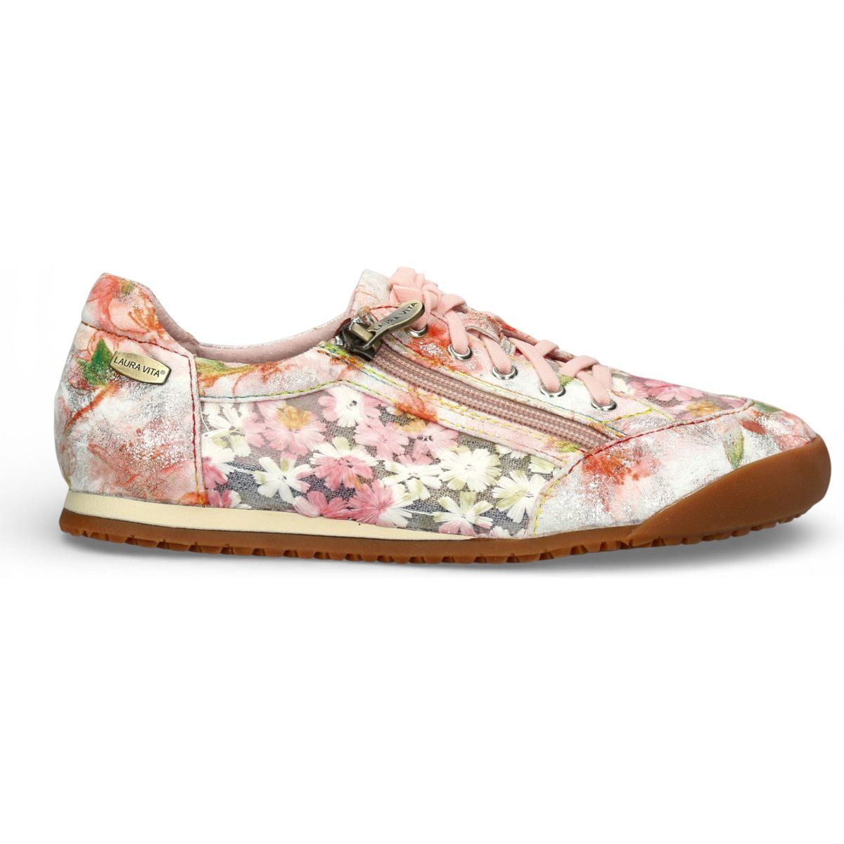 Florale Leder-Sneaker mit Blumenmuster