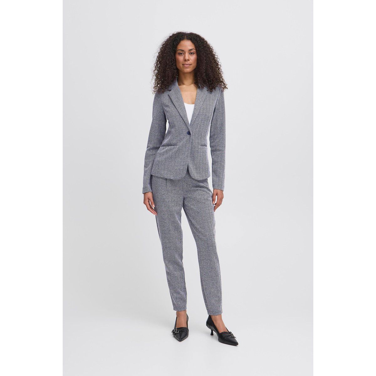 Taillierter Einknopf-Blazer mit Fischgrätmuster