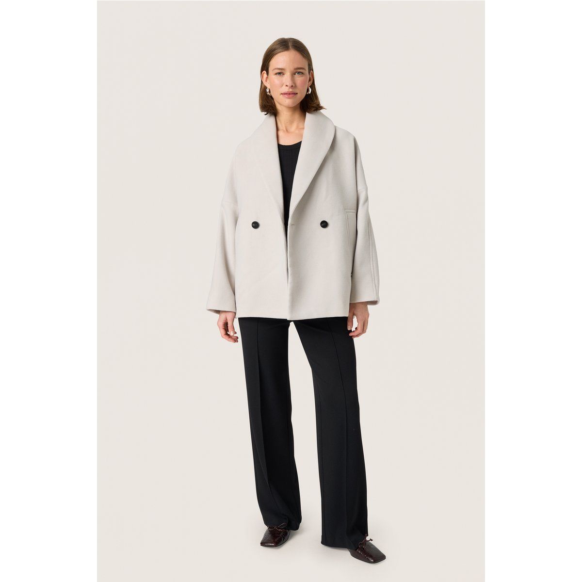 Boxy Doppelreiher-Jacke mit Schalkragen