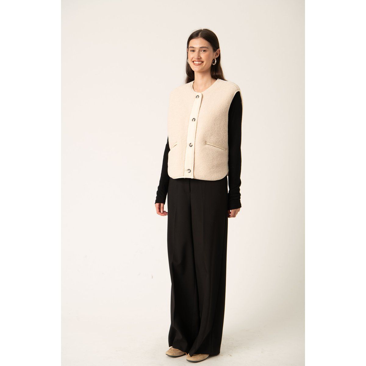 Kuschelige Oversize Fleece-Weste mit Knopfleiste