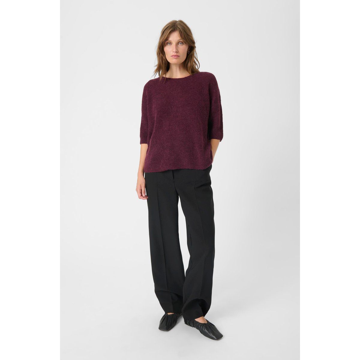 Strukturierter Strickpullover mit halblangen Ärmeln