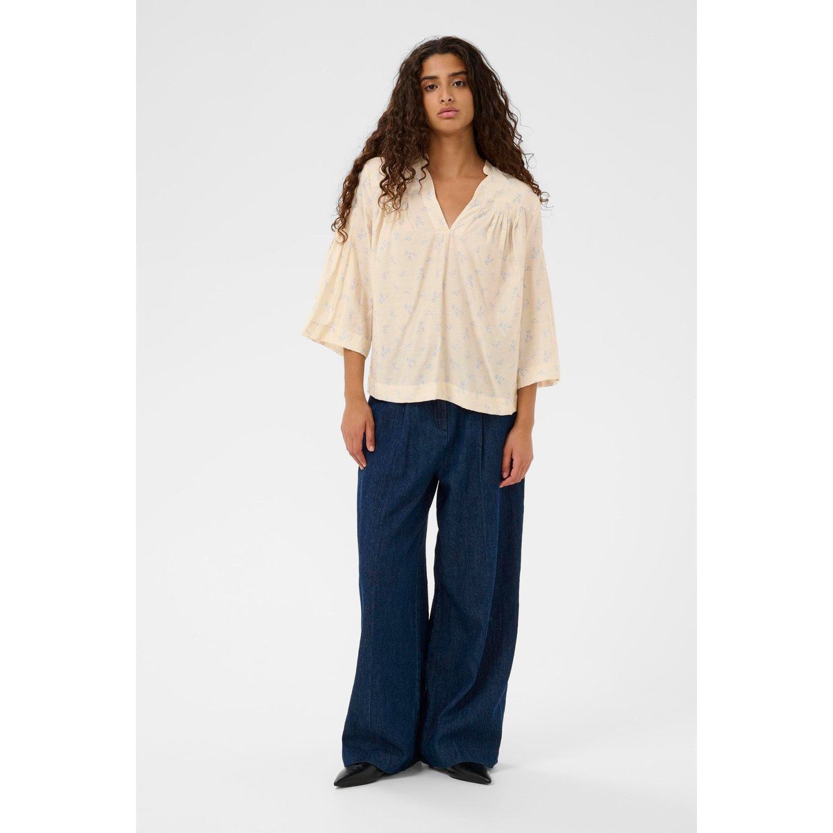 Luftige V-Ausschnitt Bluse mit Blumenmuster