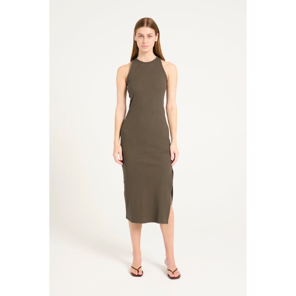 Rippstrick Midi-Kleid Slim Fit