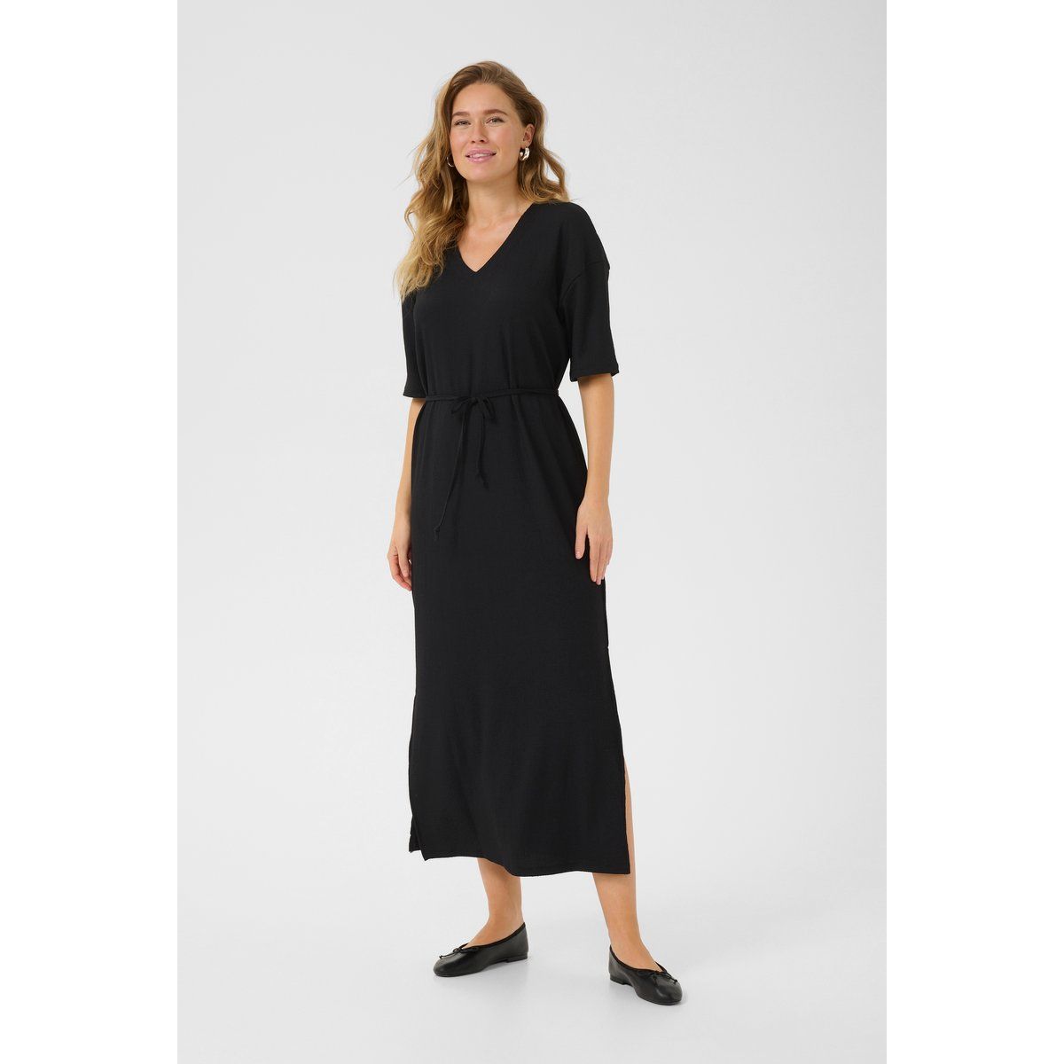 Lockeres Jersey-Maxikleid mit V-Ausschnitt