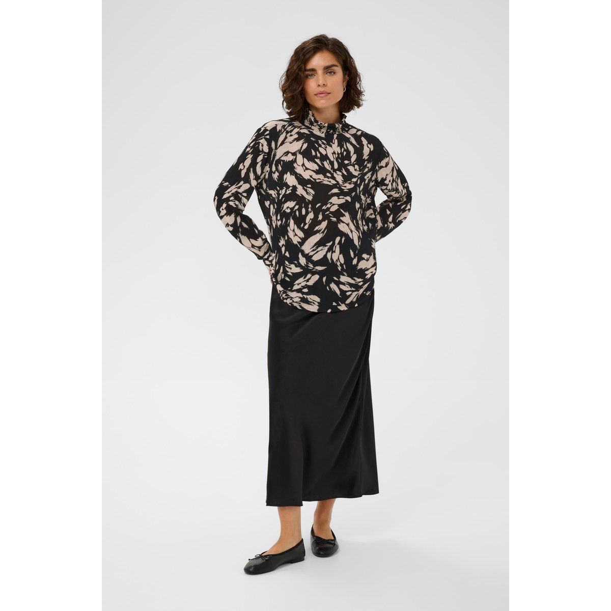 Bluse mit Grafikprint und Stehkragen
