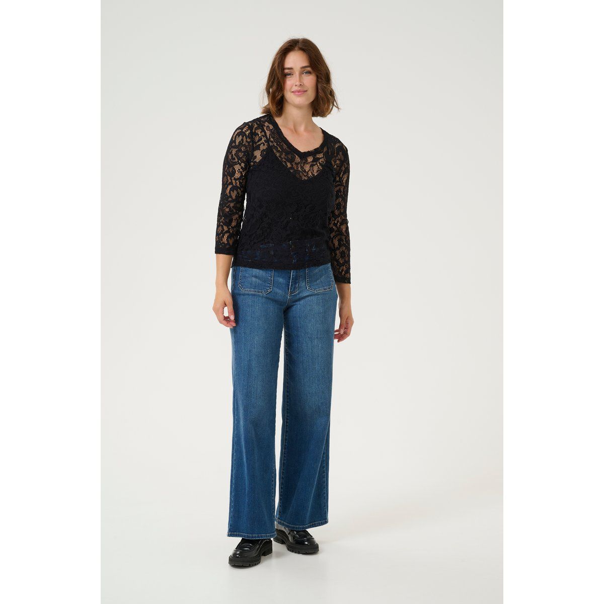 Bluse aus Blumenspitze mit 3/4-Ärmeln