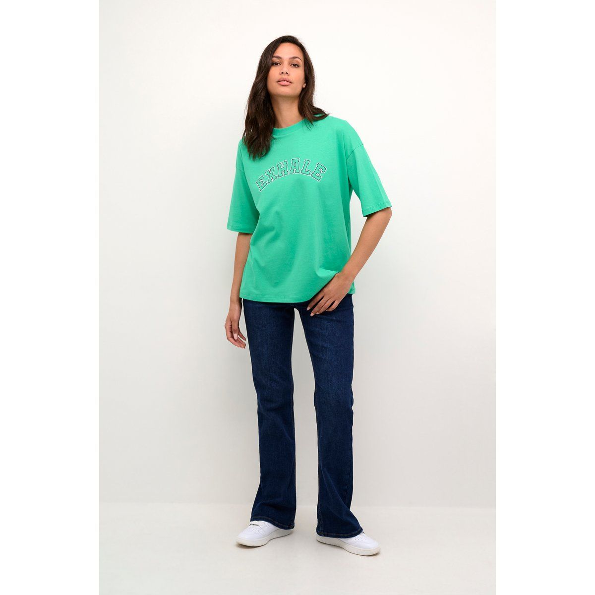 Übergroßes Baumwollshirt mit College-Grafik