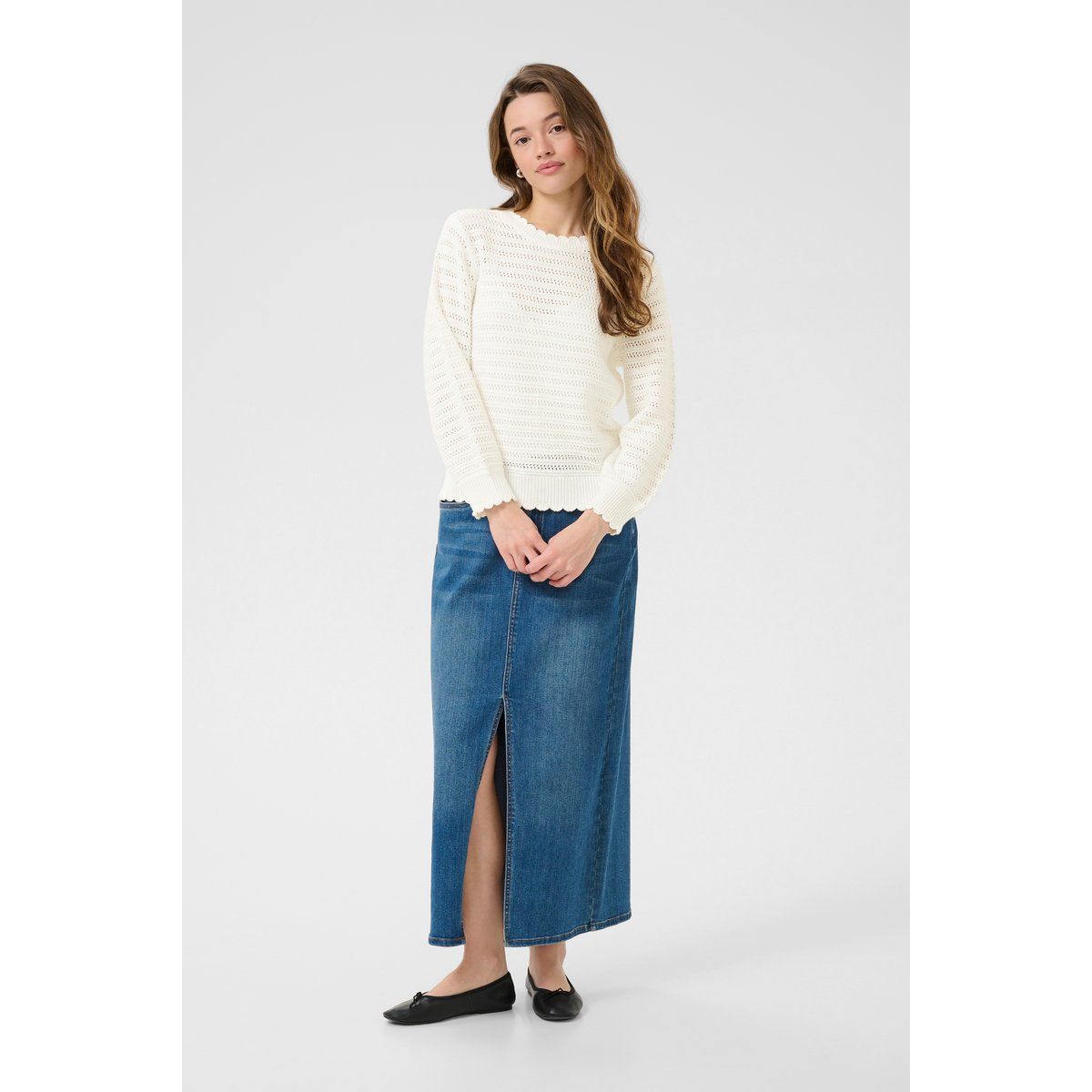 Ajour-Strickpullover mit Wellensaum